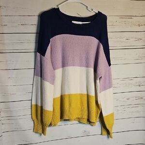 POPSUGAR Color Block Striped‎ Knit Sweater  Size L